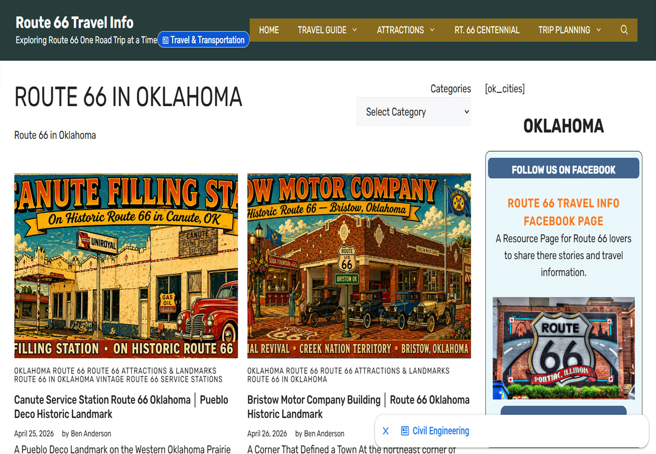 Route 66 Travel Info website screenshot