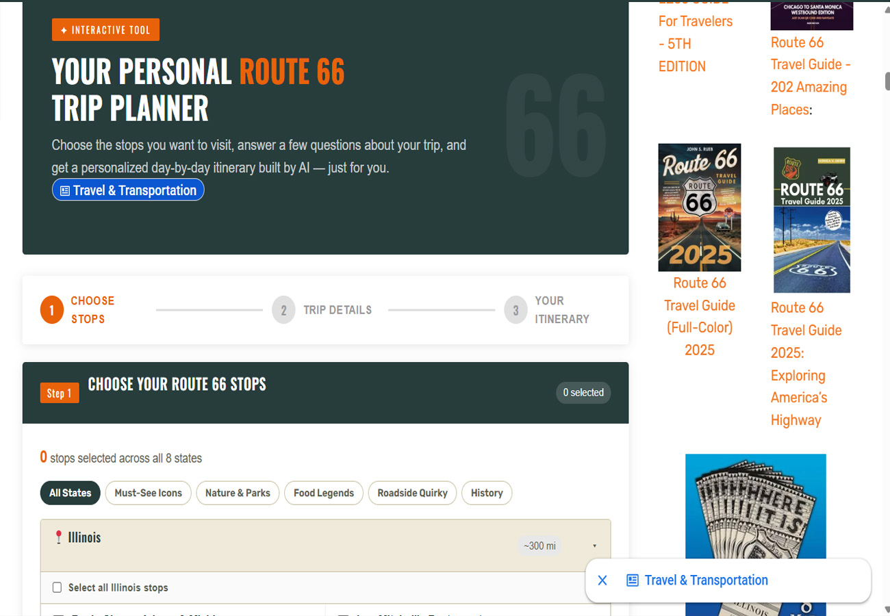 Route 66 Interactive Trip Planner screenshot